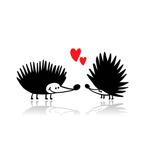 Aşık komik kirpiler, tasarımınız için siyah siluet — Stok Vektör
