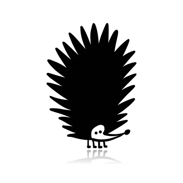 Funny hedgehog, black silhouette for your design — Stock Vector
