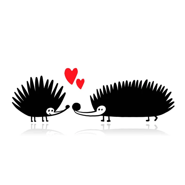 Ouriços engraçados no amor, silhueta preta para o seu design —  Vetores de Stock
