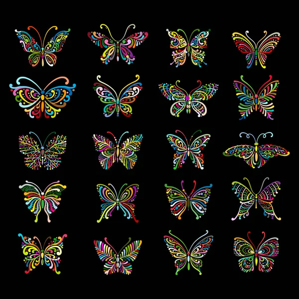 무늬를 위한 화려 한 나비 수집 품 — 스톡 벡터