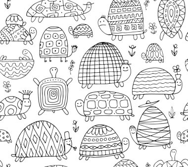 Komik kaplumbağalar koleksiyonu, tasarımınız için seamless modeli