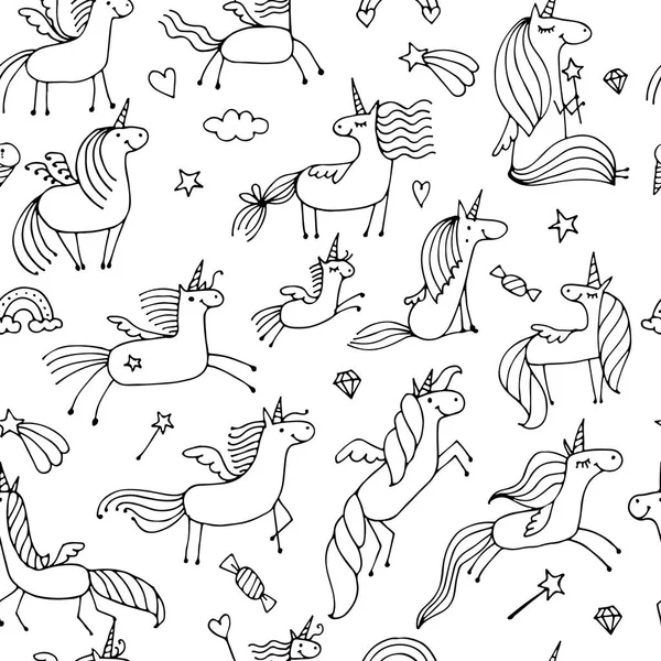 Unicornios mágicos, patrón sin costuras para su diseño — Vector de stock