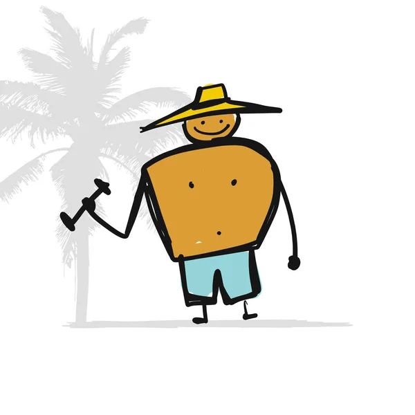 Hombre con mancuernas en la playa, boceto para tu diseño — Archivo Imágenes Vectoriales