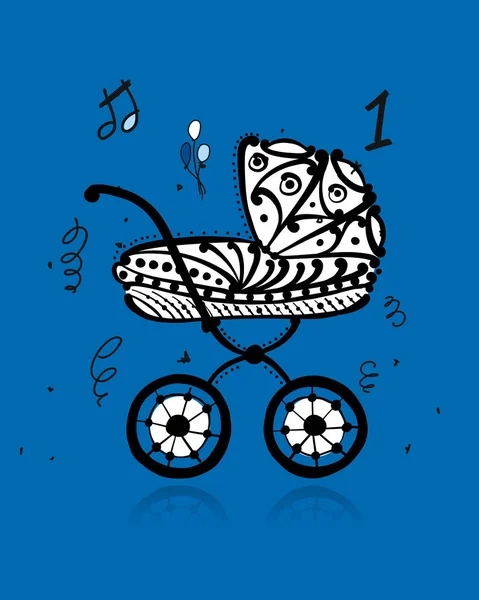 Chariot bébé, silhouette ornée pour votre design — Image vectorielle