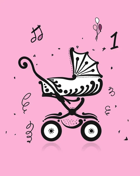 Baby carriage, ornate silhouette for your design — Stock Vector