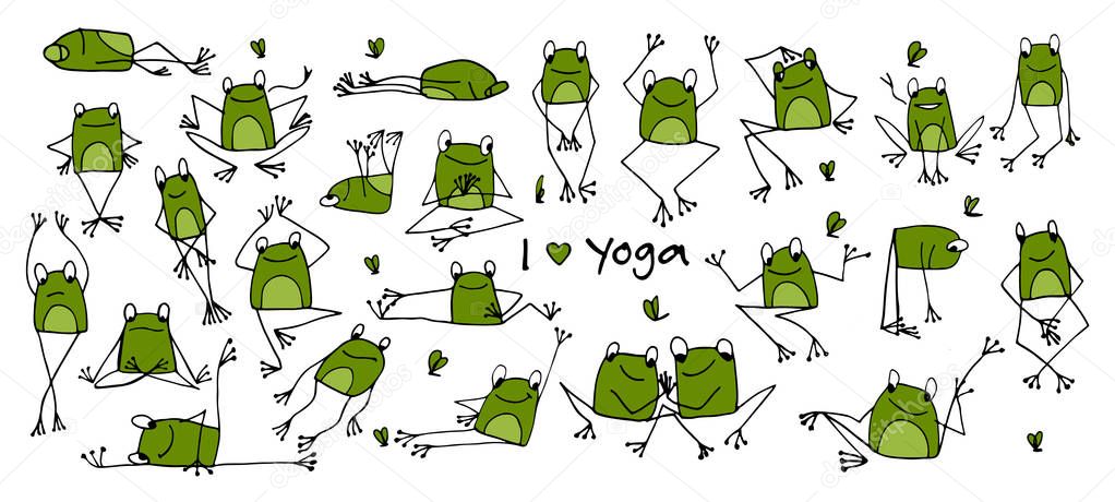 Funny yoga frog, sketch for your design. Vector illustration