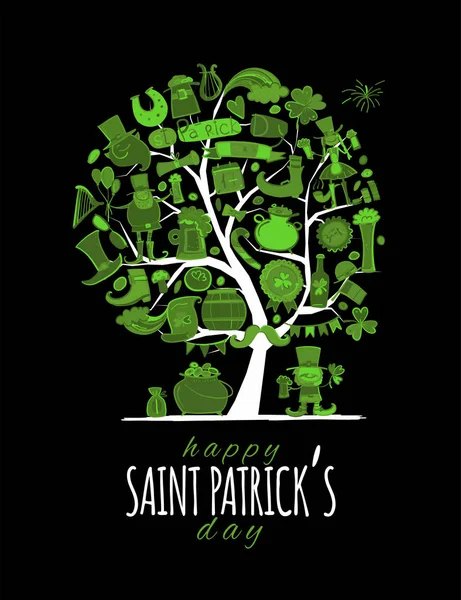 Día de San Patricio, árbol de arte. Banner de invitación para su diseño — Vector de stock