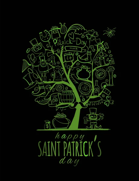 Día de San Patricio, árbol de arte. Banner de invitación para su diseño — Vector de stock