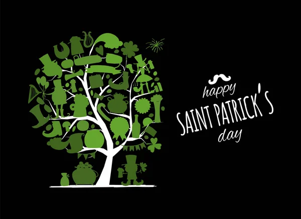 Día de San Patricio, árbol de arte. Banner de invitación para su diseño — Vector de stock