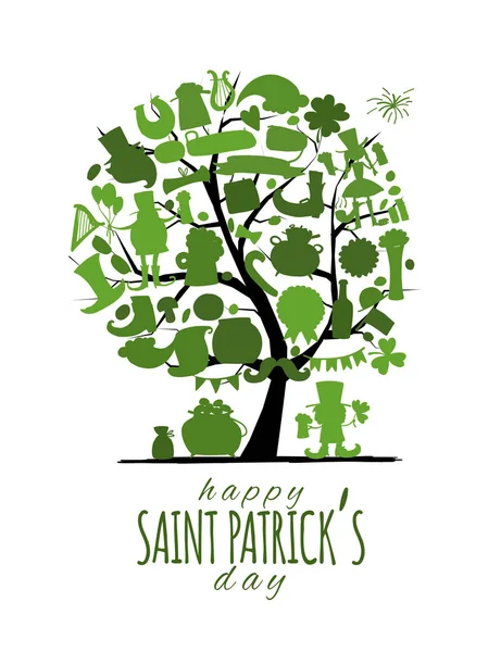 Día de San Patricio, árbol de arte. Banner de invitación para su diseño — Vector de stock