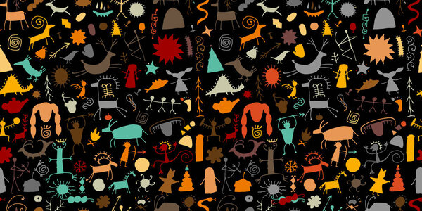 Rock paintings background, seamless pattern for your design