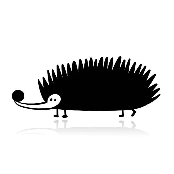Komik kirpi, tasarımınız için siyah siluet — Stok Vektör
