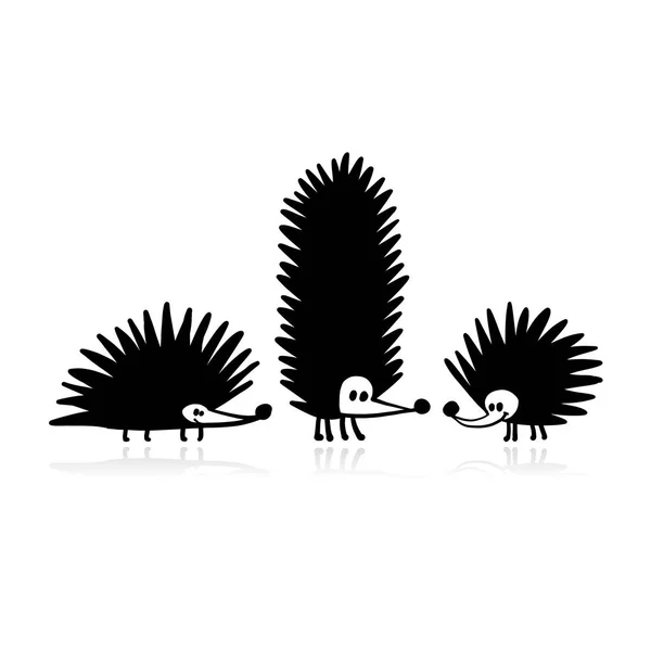 Komik kirpiler, tasarımınız için siyah siluet — Stok Vektör
