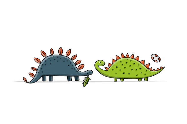 Dinosaurios divertidos, estilo infantil para su diseño — Archivo Imágenes Vectoriales