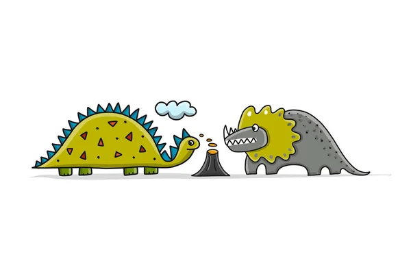 Dinossauros engraçados, estilo infantil para o seu design — Vetor de Stock