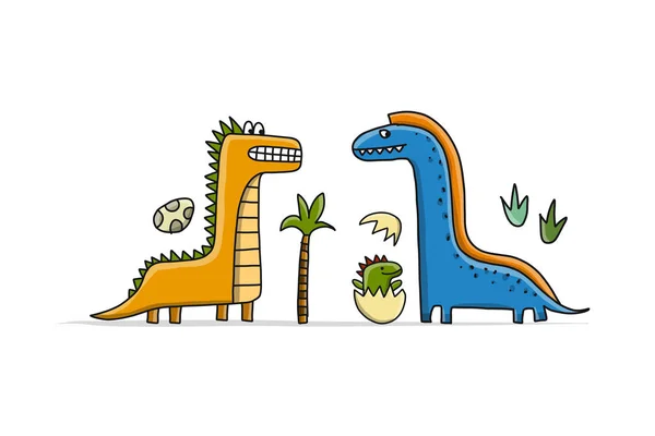 Dinosauri divertenti, stile infantile per il tuo design — Vettoriale Stock