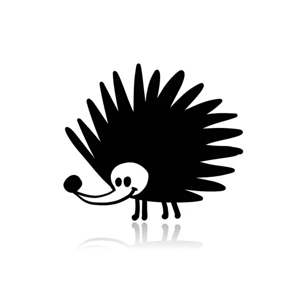 Komik kirpi, tasarımınız için siyah siluet — Stok Vektör