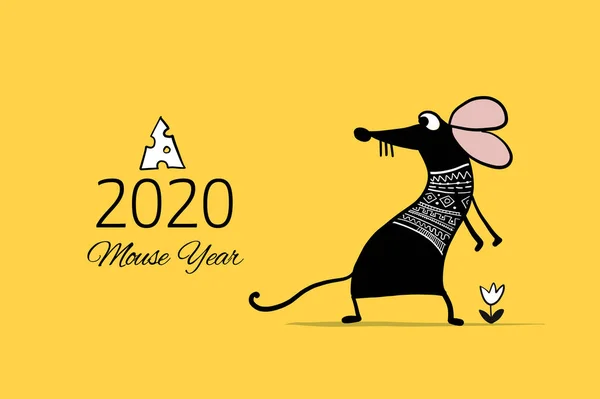 Topo divertente, simbolo dell'anno 2020. Banner per il tuo design — Vettoriale Stock