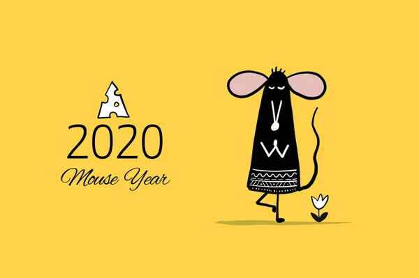 Topo divertente, simbolo dell'anno 2020. Banner per il tuo design — Vettoriale Stock