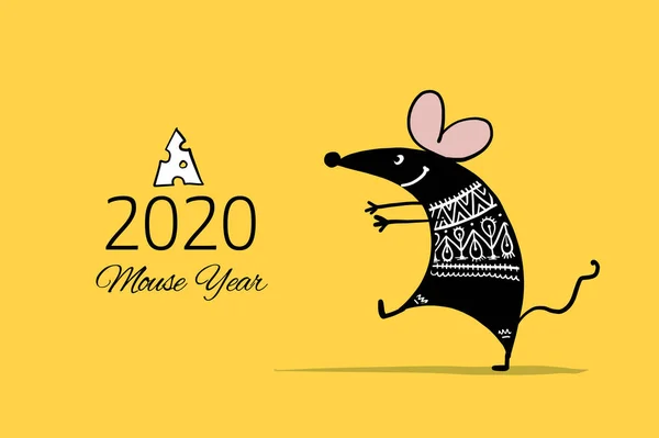 Topo divertente, simbolo dell'anno 2020. Banner per il tuo design — Vettoriale Stock