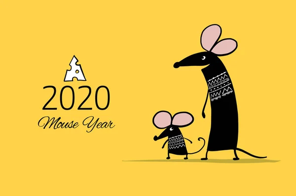 Ratón divertido, símbolo de 2020 año. Banner para su diseño — Archivo Imágenes Vectoriales