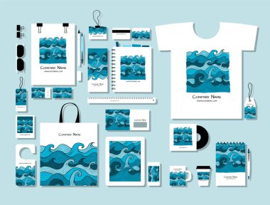Kurumsal düz mock-up şablonu, deniz dalgaları arka plan
