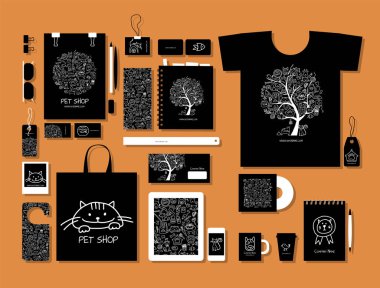 Kurumsal düz mock-up şablonu, evcil hayvan dükkanı kimliği