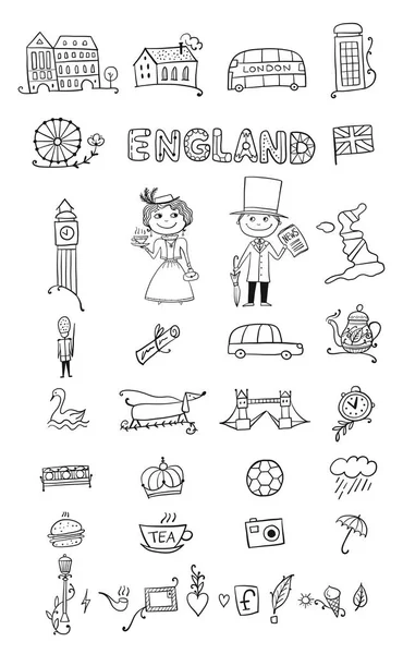 Viajar a Inglaterra. Conjunto de iconos para su diseño — Vector de stock