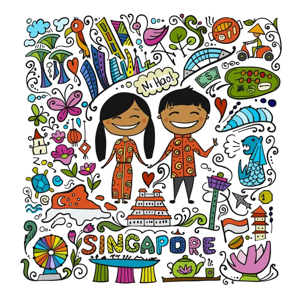 Reise nach Singapore. Grußkarte für Ihr Design — Stockvektor