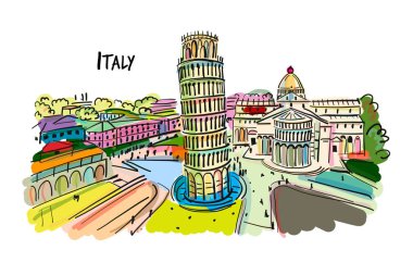 Pisa Kulesi, İtalya. Tasarımınız için kroki