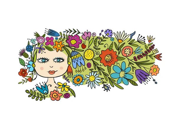 Güzel çiçekli kadın ile tebrik kartı tasarımı — Stok Vektör