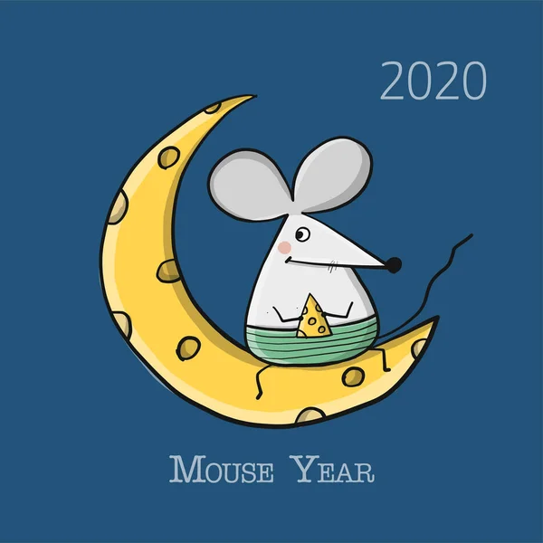 Funny mouse, symbol of 2020 year. Banner for your design — Stock Vector