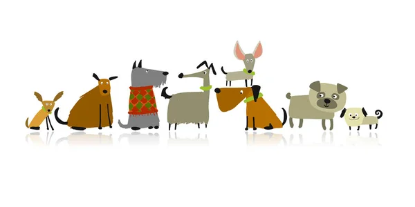Linda familia de perros, boceto para su diseño — Vector de stock