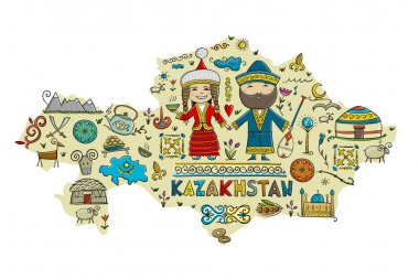 Kazakistan'a seyahat edin. Tasarımınız için seyahat haritası