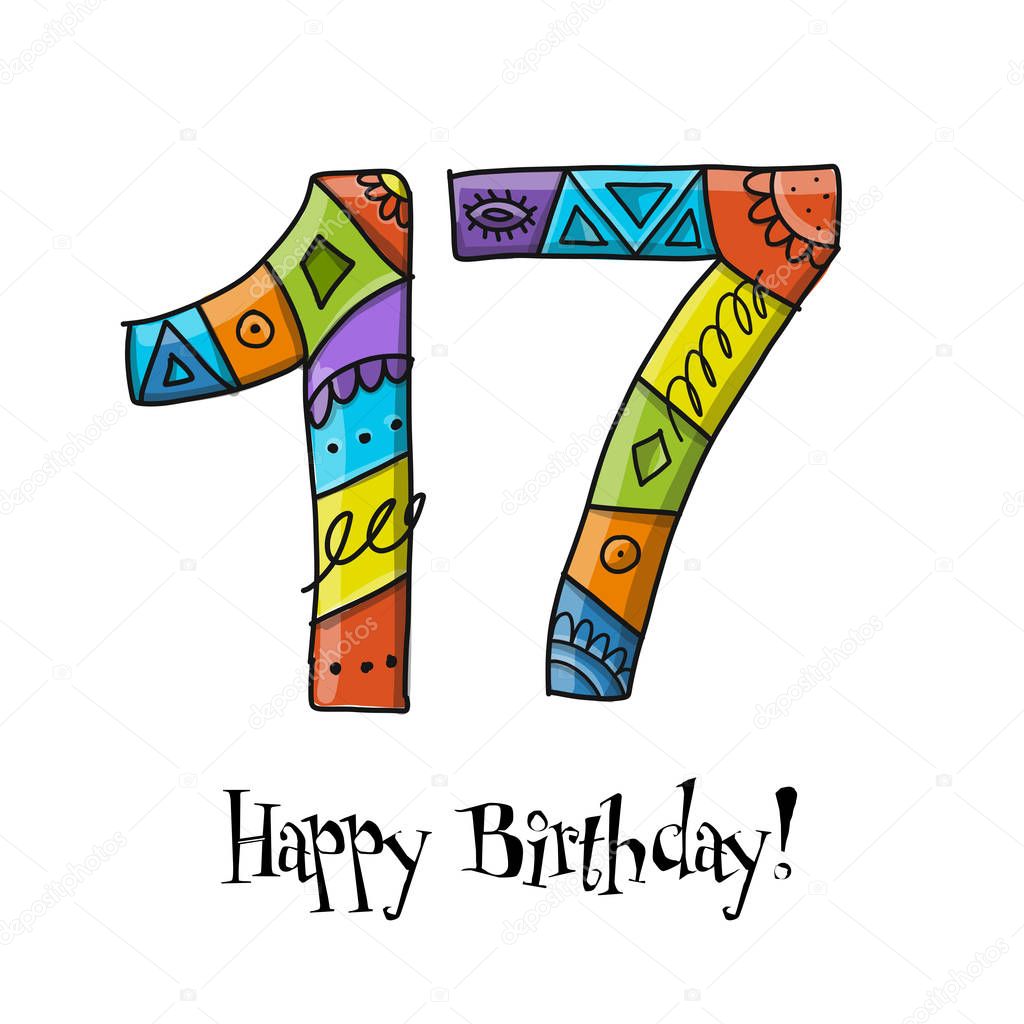 17th anniversary celebration. Greeting card template