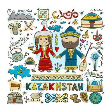 Kazakistan'a seyahat edin. Tasarımınız için tebrik kartı
