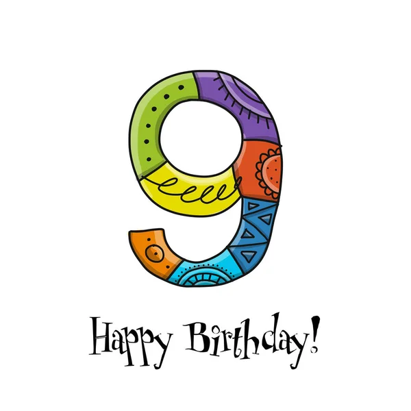 9. yıldönümü kutlaması. Tebrik kartı şablonu — Stok Vektör