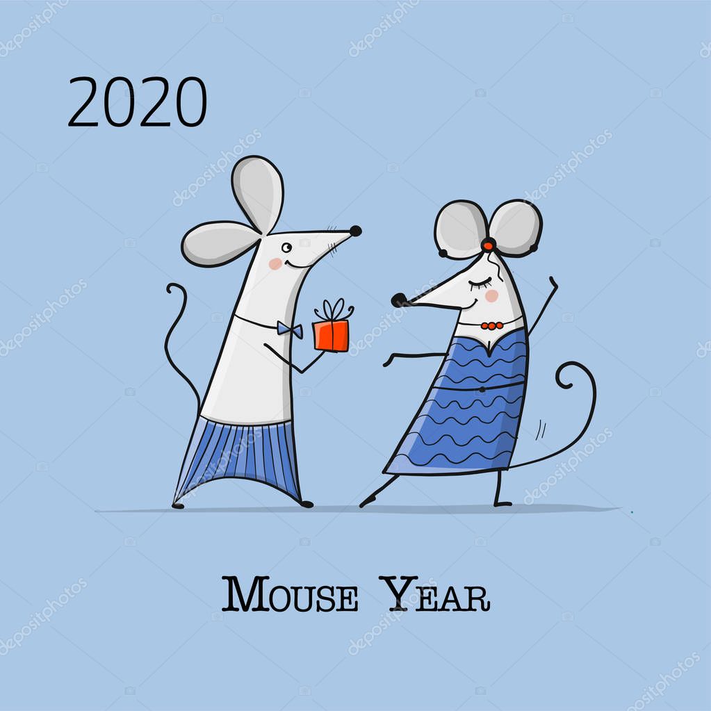 Funny mouse, symbol of 2020 year. Banner for your design. Vector illustration