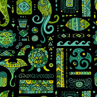 Tasarımınız için el yapımı etnik bir süs. Polinezya tarzı, kusursuz desen