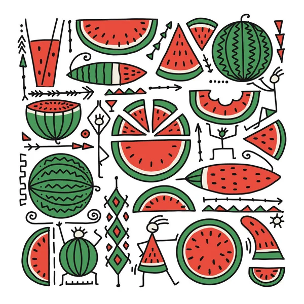 Wassermelonen-Kollektion, Hintergrund für Ihr Design — Stockvektor