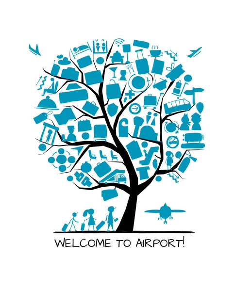 A repülőtéri fa fogalma, háttere a designnak — Stock Vector