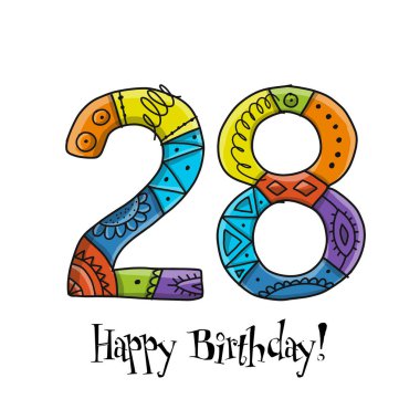 28th anniversary celebration. Greeting card template clipart