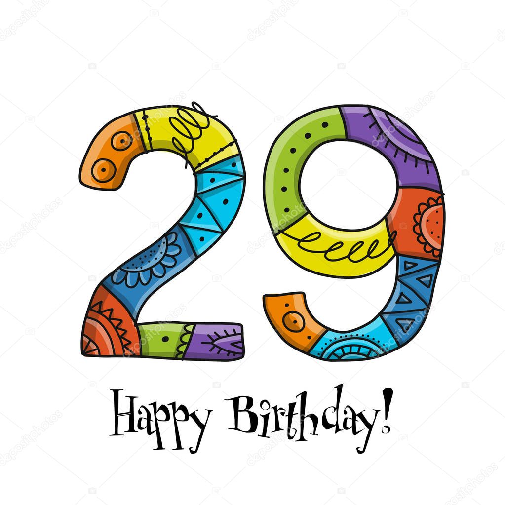 29th anniversary celebration. Greeting card template. Vector illustration