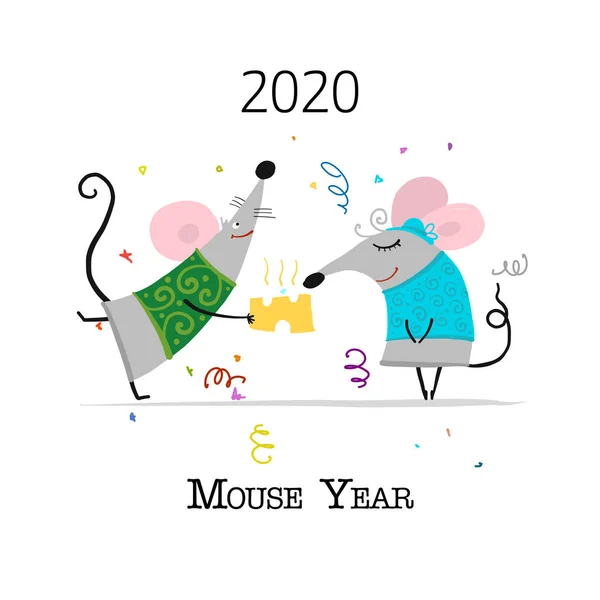 有趣的鼠标，2020年的象征。设计横幅 — 图库矢量图片