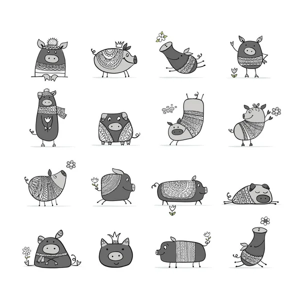 Cute collection de porcs pour votre conception — Image vectorielle