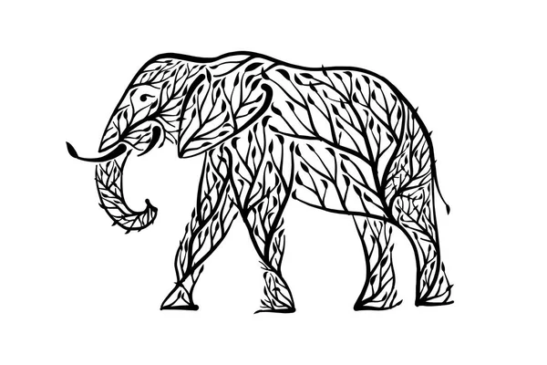 Forma de elefante hecha de hojas de árbol. Salva la tierra. Diseño vectorial — Vector de stock