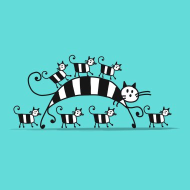 Anne kedi ve kediler, tasarımınız için çizim yapın.