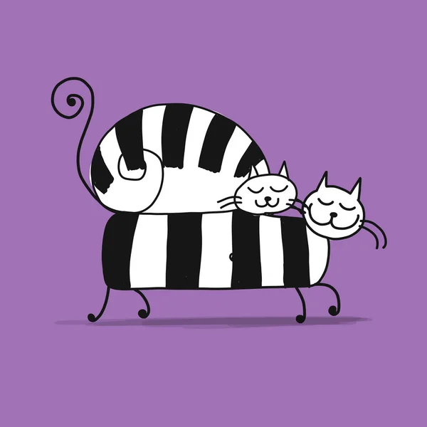 縞模様の猫のカップル、あなたの設計のためのスケッチ — ストックベクタ