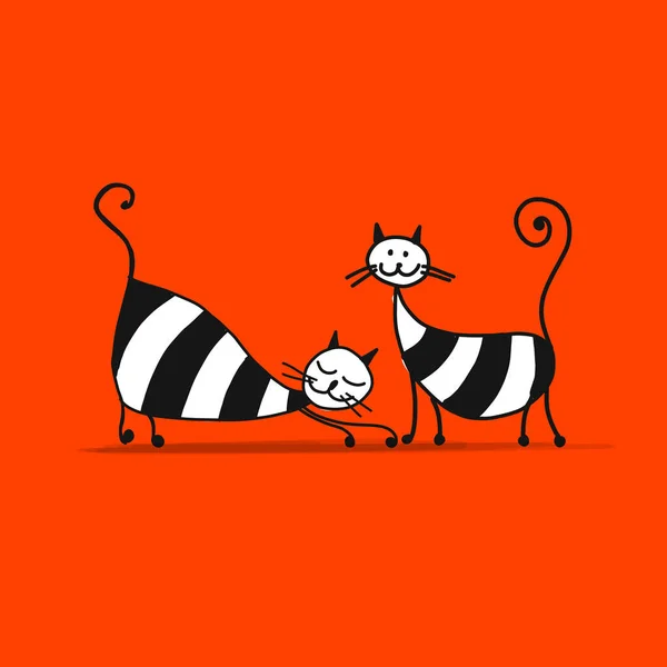 Couple de chats rayés, croquis pour votre design — Image vectorielle
