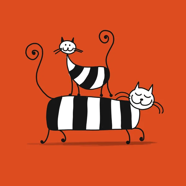 Paar gestreifte Katzen, Skizze für Ihr Design — Stockvektor